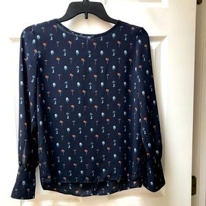 Ann Taylor Petite Sheer Navy Blue Long Sleeved Top-Petite X Small